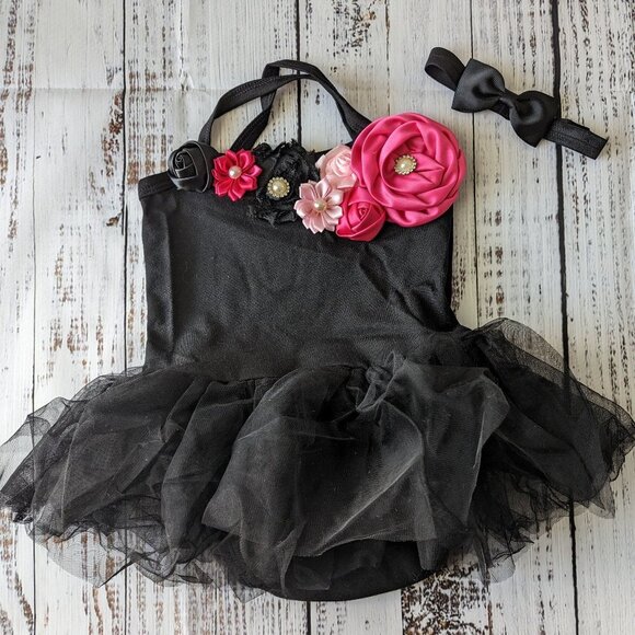Baby Girl Tank Tutu Dress Black and Pink Size 6-12 - Picture 1 of 7